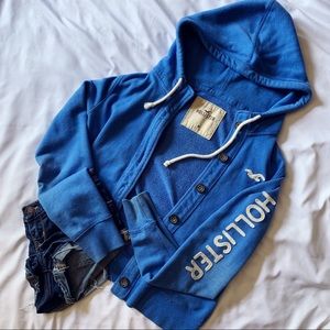 Hollister blue button up hoodie sweatshirt